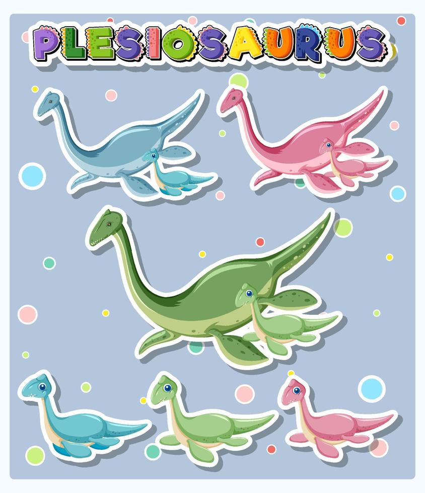 logo de mot plésiosaures avec jeu de dessins animés de dinosaures vecteur