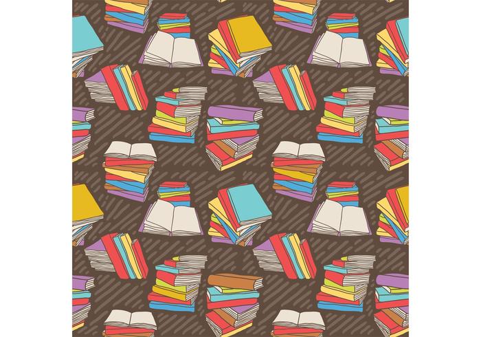 Free Hand Drawn Vector Pile de livres Pattern sans couture