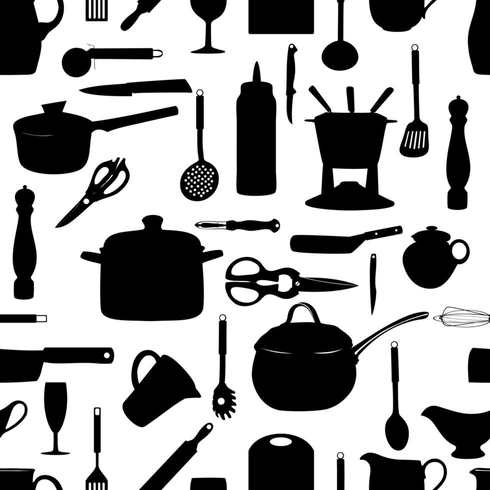 outils de cuisine modèle sans couture silhouette illustration vectorielle vecteur