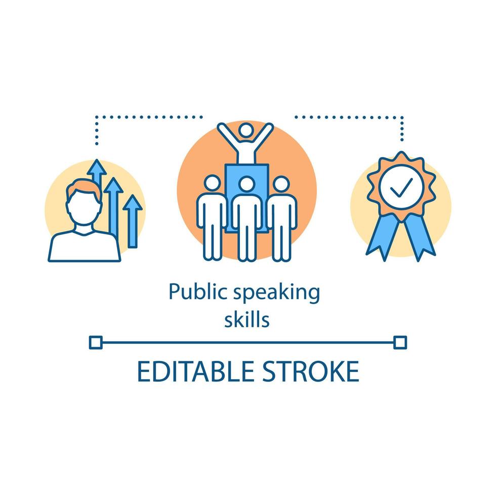 icône de concept de compétences de prise de parole en public. leader de la contestation, politicien. orateur, conférencier, présentateur. leadership. illustration de fine ligne d'idée de compétences de communication. dessin de contour isolé de vecteur