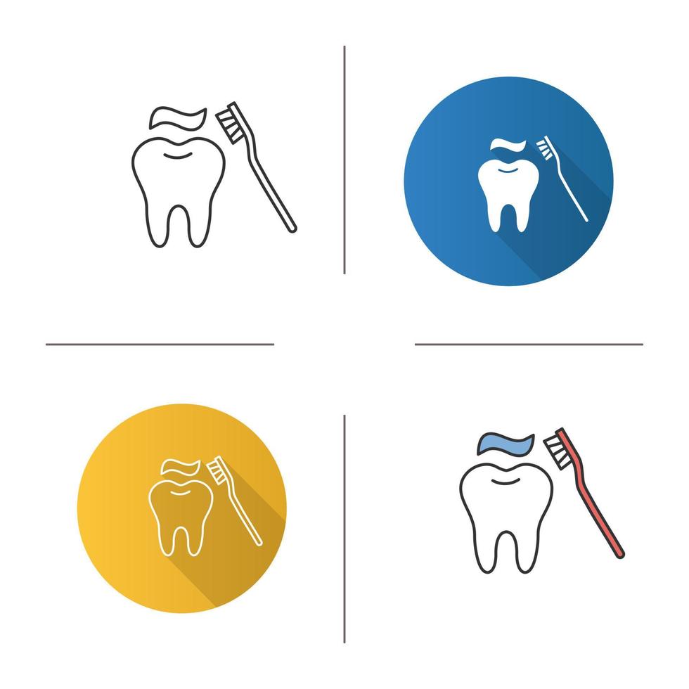 corriger l'icône de brossage des dents. design plat, styles linéaires et de couleur. dent avec brosse à dents. illustrations vectorielles isolées vecteur