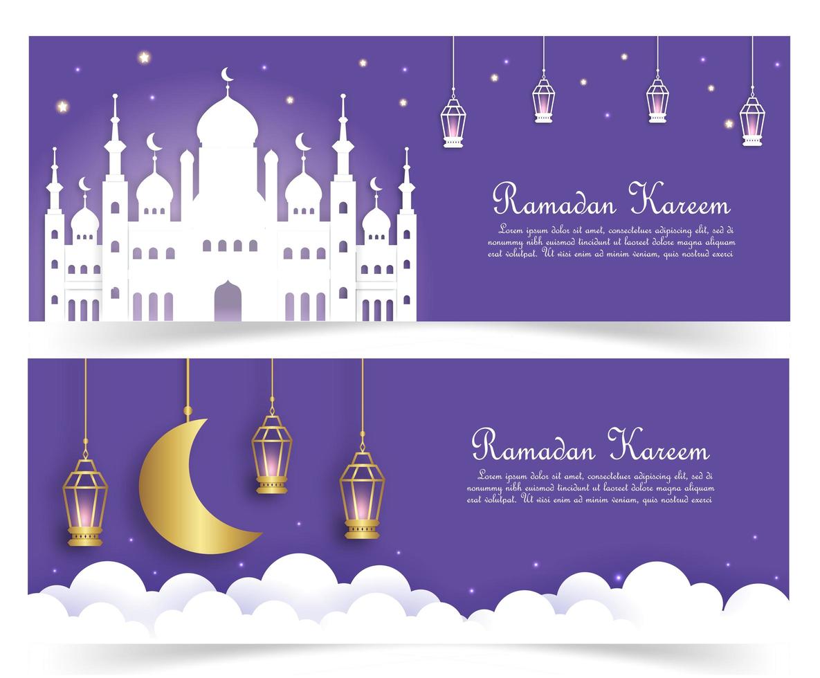 bannière de ramadan kareem en style papier découpé vecteur