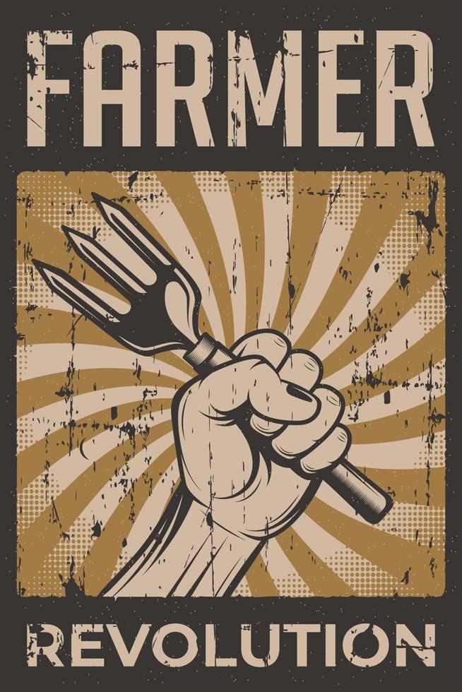 affiche rustique rétro de la révolution des agriculteurs vecteur