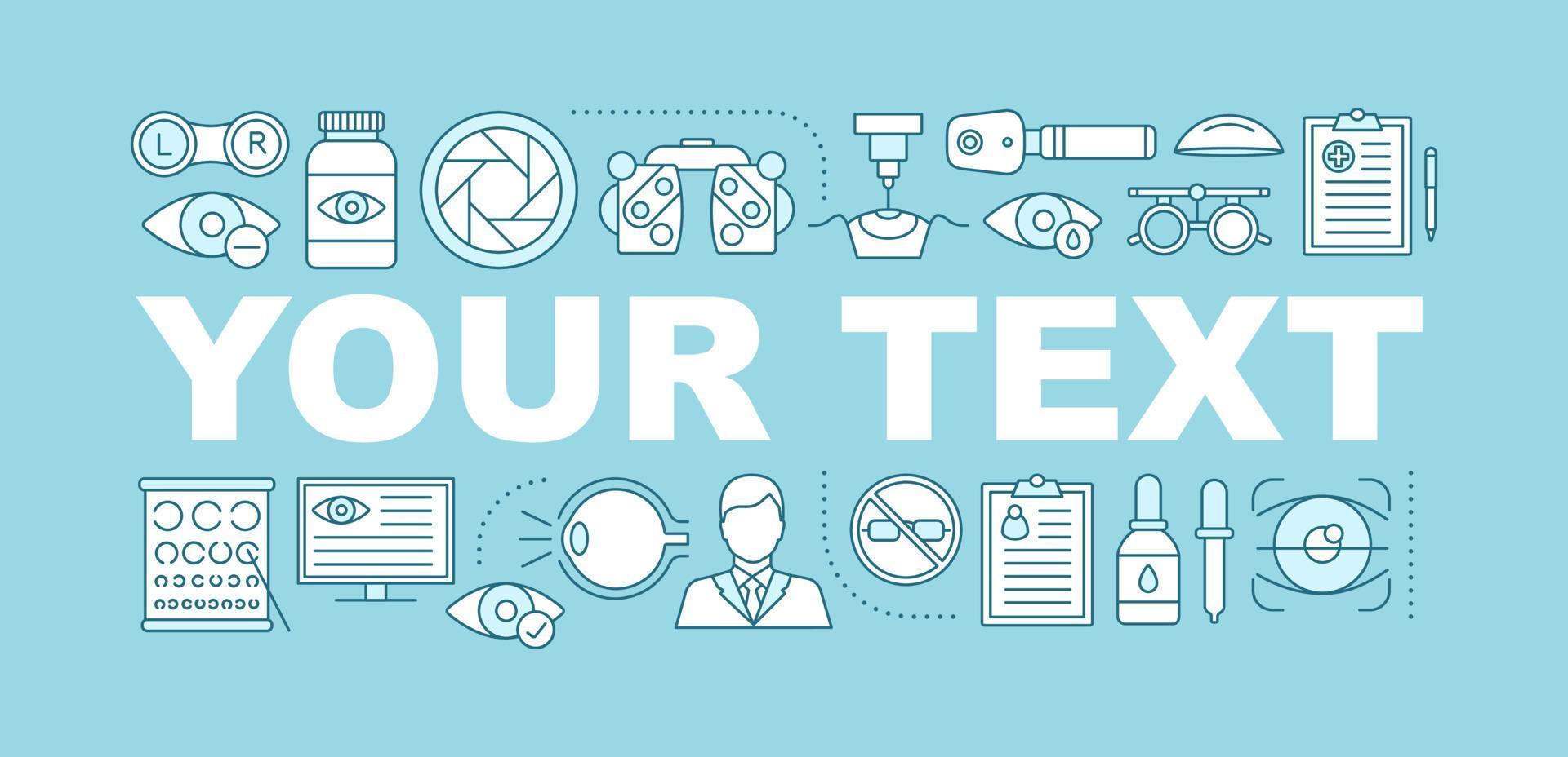 bannière de concepts de mots d'ophtalmologie. santé visuelle. optométrie. diagnostic et traitement des problèmes oculaires. idée de typographie de lettrage isolé avec des icônes linéaires. illustration de contour de vecteur