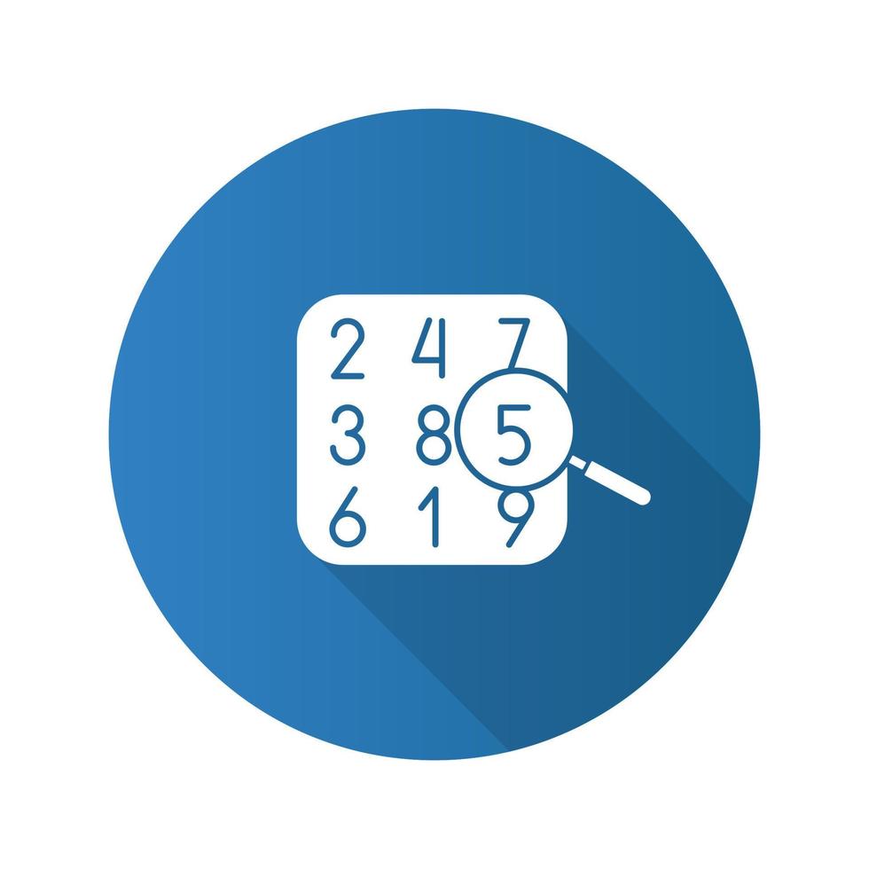icône de glyphe d'ombre longue de conception plate de théorie des nombres. arithmétique. apprendre le nombre et compter. illustration vectorielle silhouette vecteur