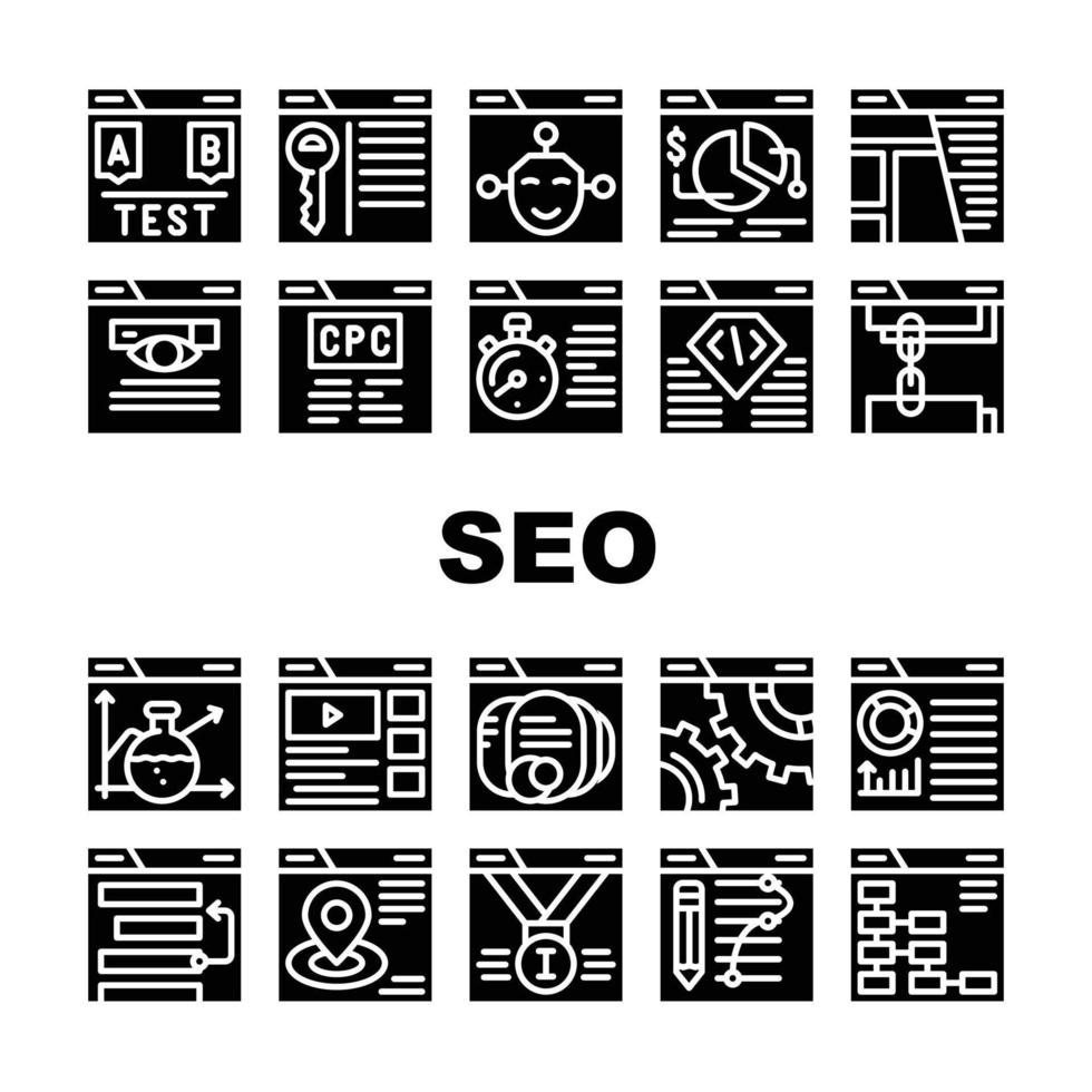 vecteur de jeu d'icônes d'optimisation de moteur de recherche seo