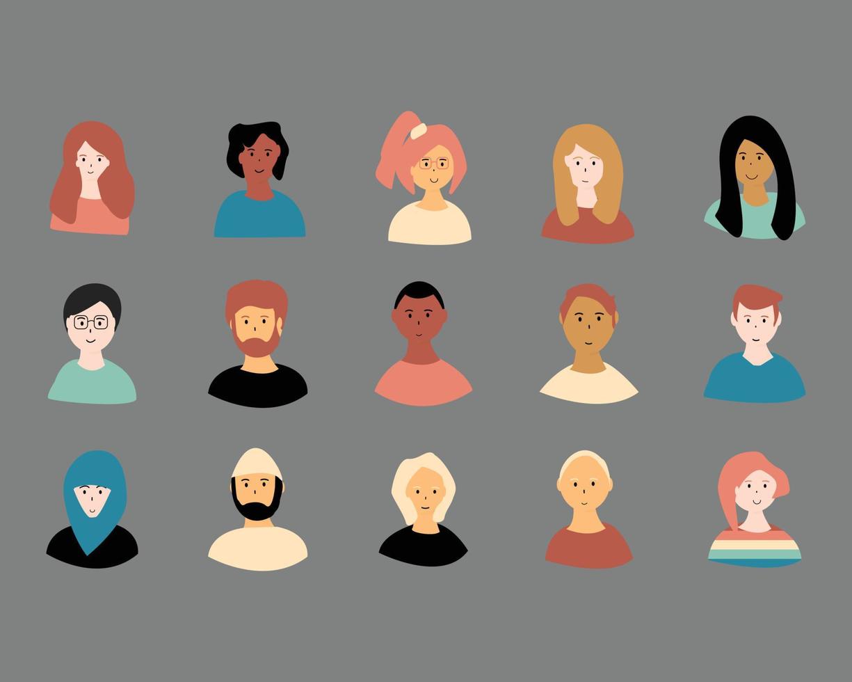 jeu de caractères de personnes visage mignon avatar humain avec diversité vecteur