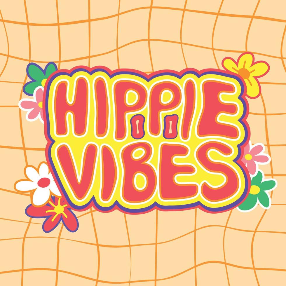 affiche vectorielle groovy good vibes avec lettrage hippie vecteur