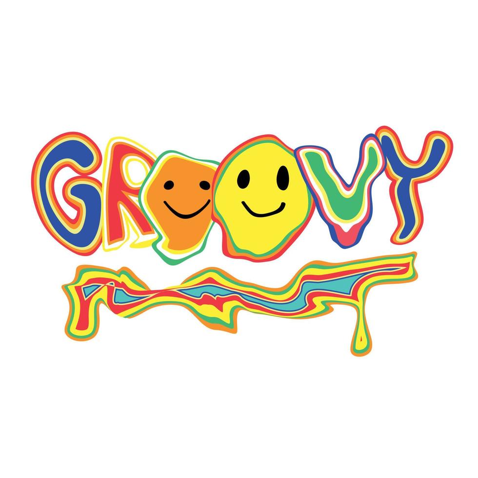 lettrage groovy hippie avec des sourires groovy psychédéliques vecteur