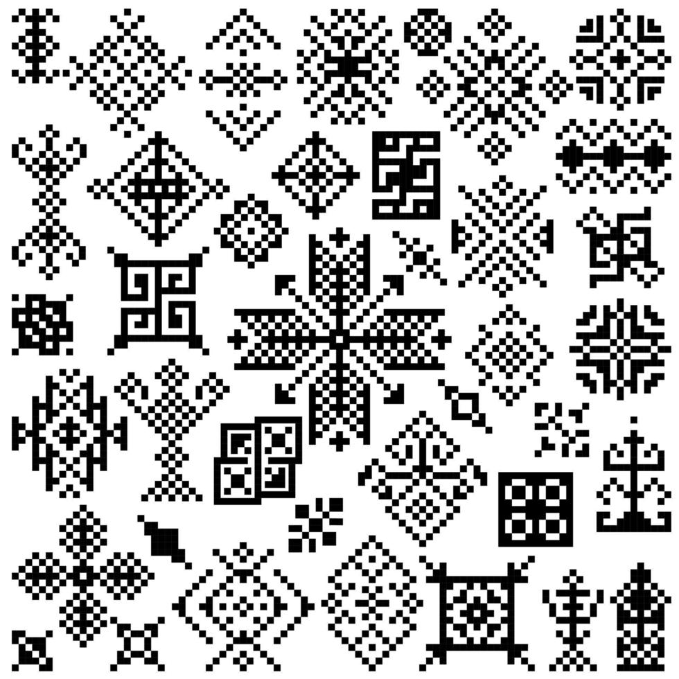 ensemble de motifs ethniques collection d'éléments ethniques géométriques aztèques illustration vectorielle dans le style pixel boho sur fond blanc. vecteur
