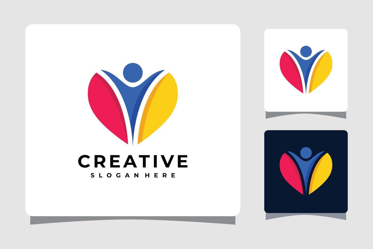 modèle de logo coeur coloré personnes heureuses avec inspiration de conception de carte de visite vecteur