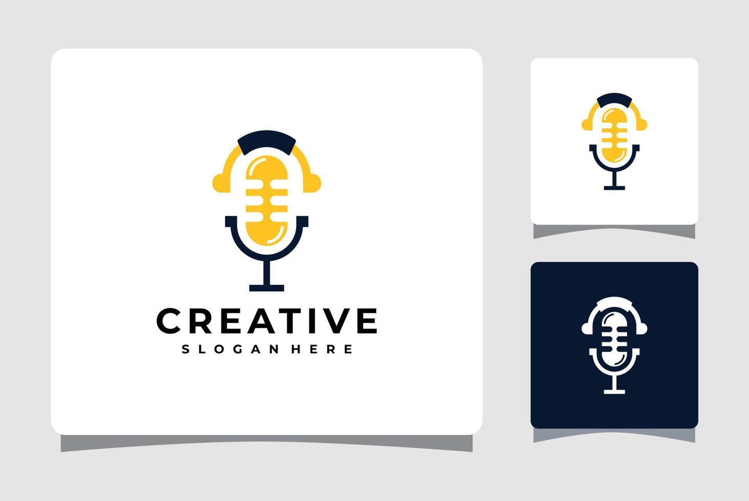 modèle de logo audio podcast microphone avec inspiration de conception de carte de visite vecteur
