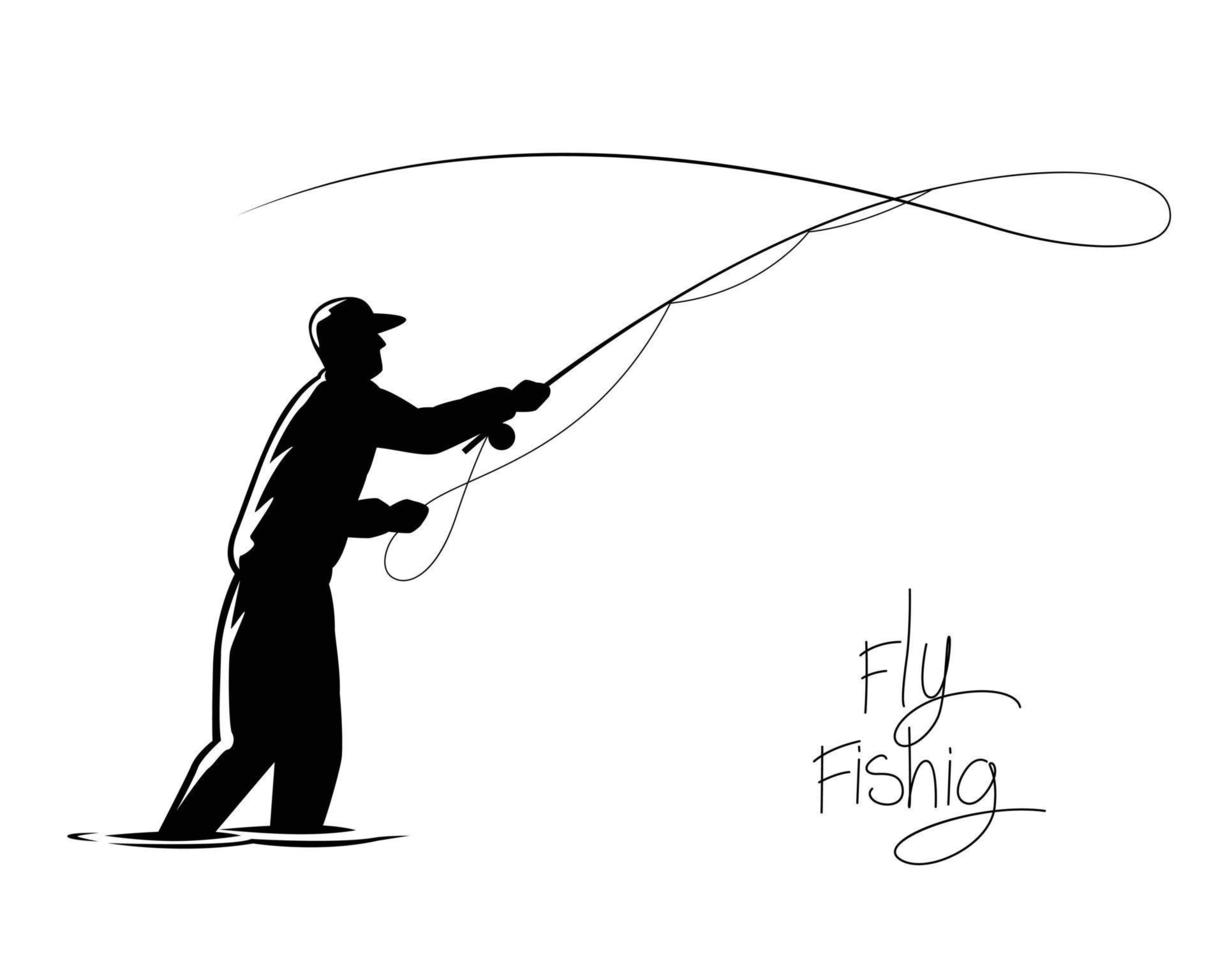 silhouette pêcheur lancer crochet. vecteur