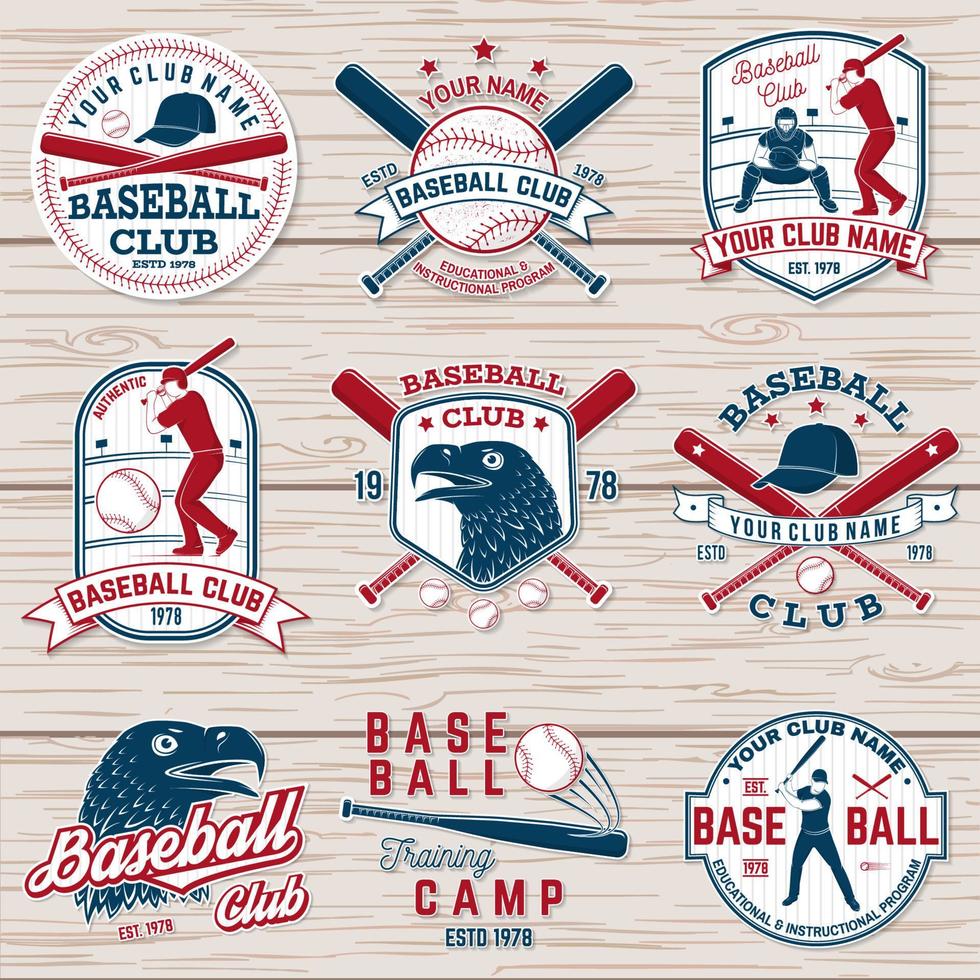 ensemble d'insignes de club de baseball ou de softball. illustration vectorielle. concept de chemise ou de logo, vecteur