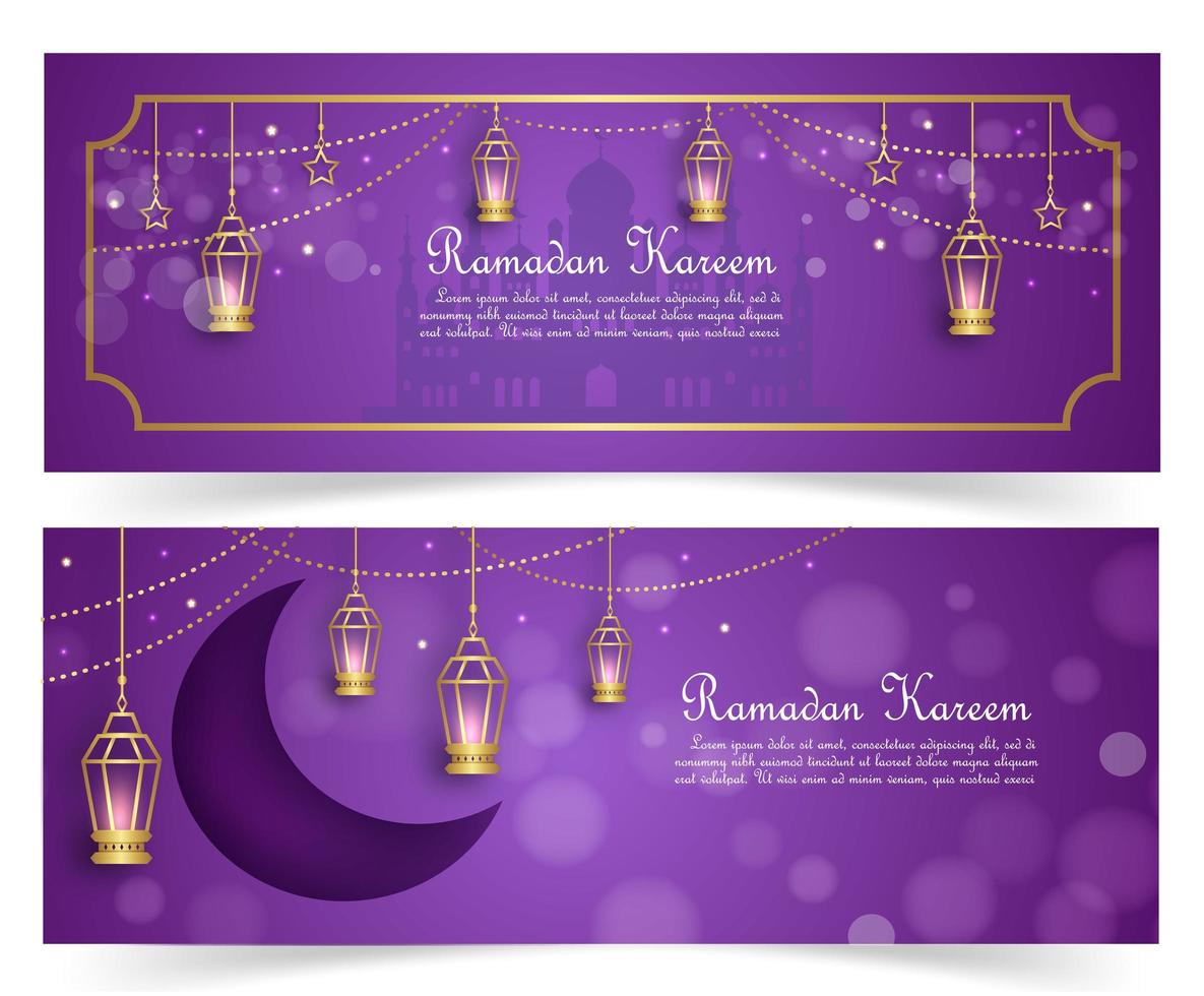 ensemble de bannière ramadan kareem violet et or vecteur