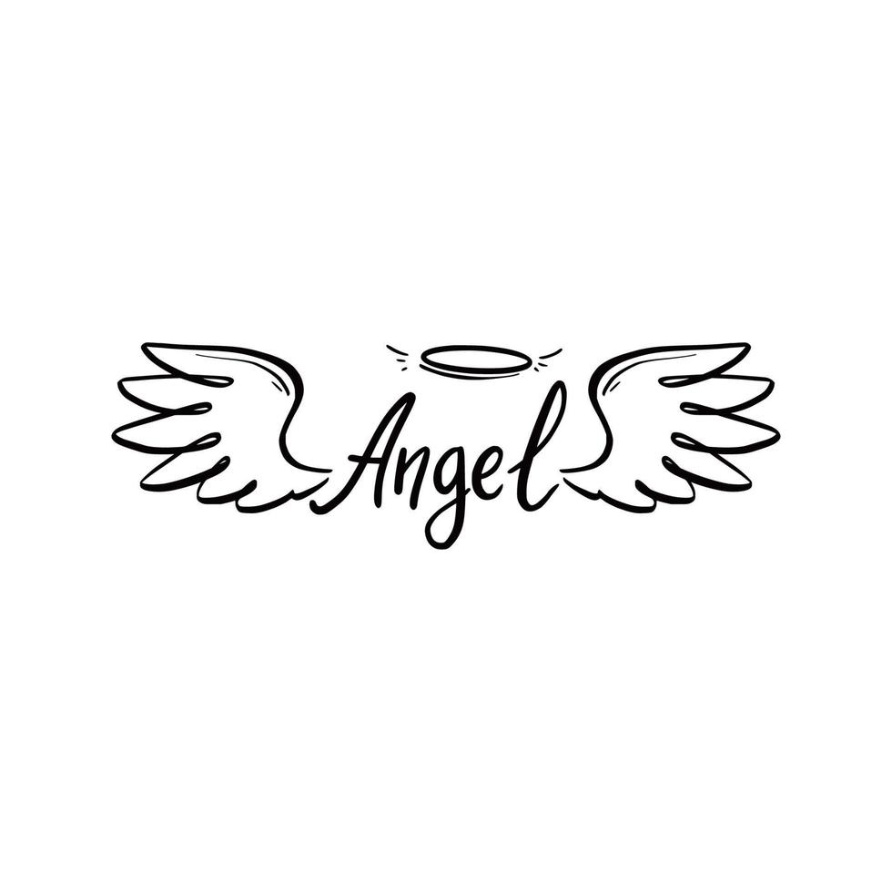 aile d'ange avec halo et texte de lettrage d'ange vecteur