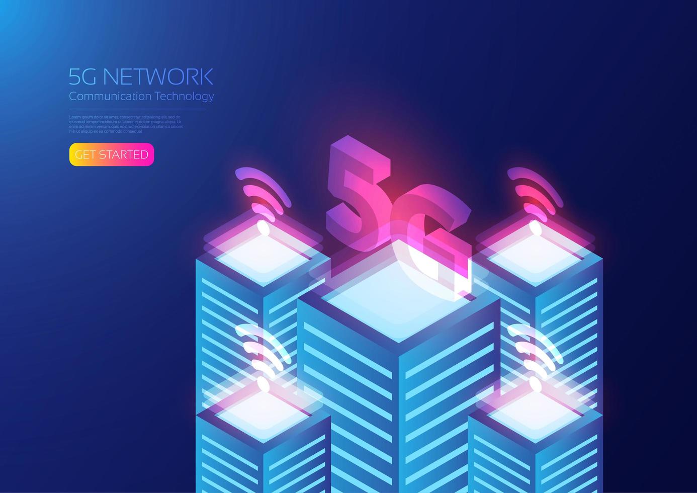 bâtiments à technologie isométrique 5g vecteur