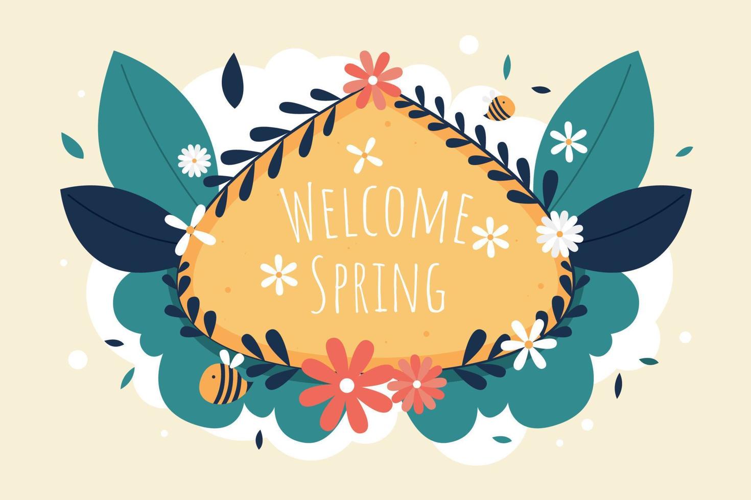 bienvenue le jour du printemps avec illustration plate de fond vecteur