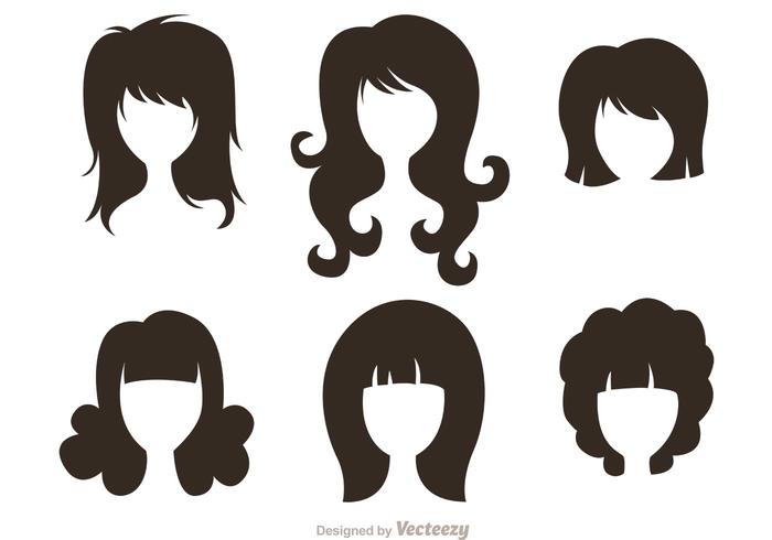 Black Silhouette Woman With Hairstyles Vectors