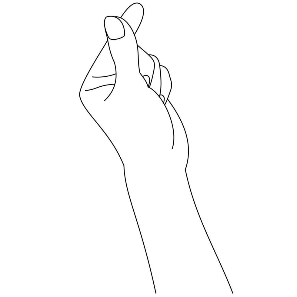 illustration dessin au trait d'une femme faisant et montrant des gestes mini symboles cardiaques à la main et au doigt. symbole coréen de l'amour avec les doigts isolé sur fond blanc vecteur