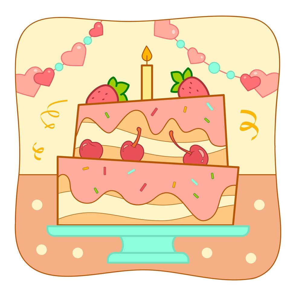 dessin animé mignon de gâteau. gâteau clipart illustration vectorielle. fond naturel vecteur