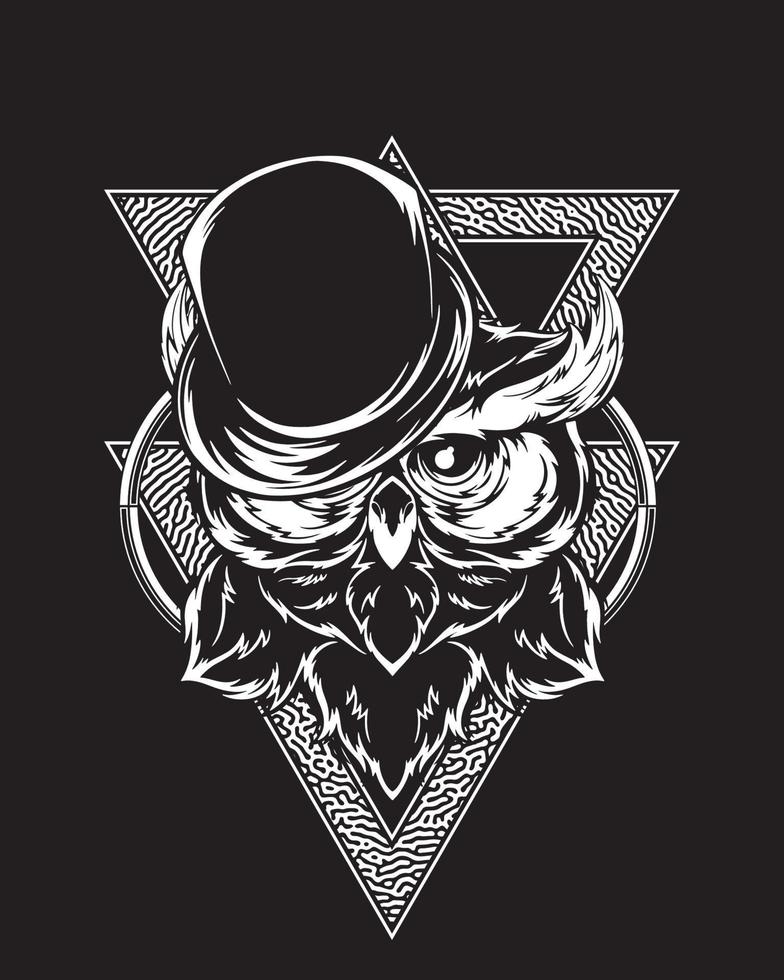 illustration d'illustration de hibou magicien et conception de t-shirt vecteur