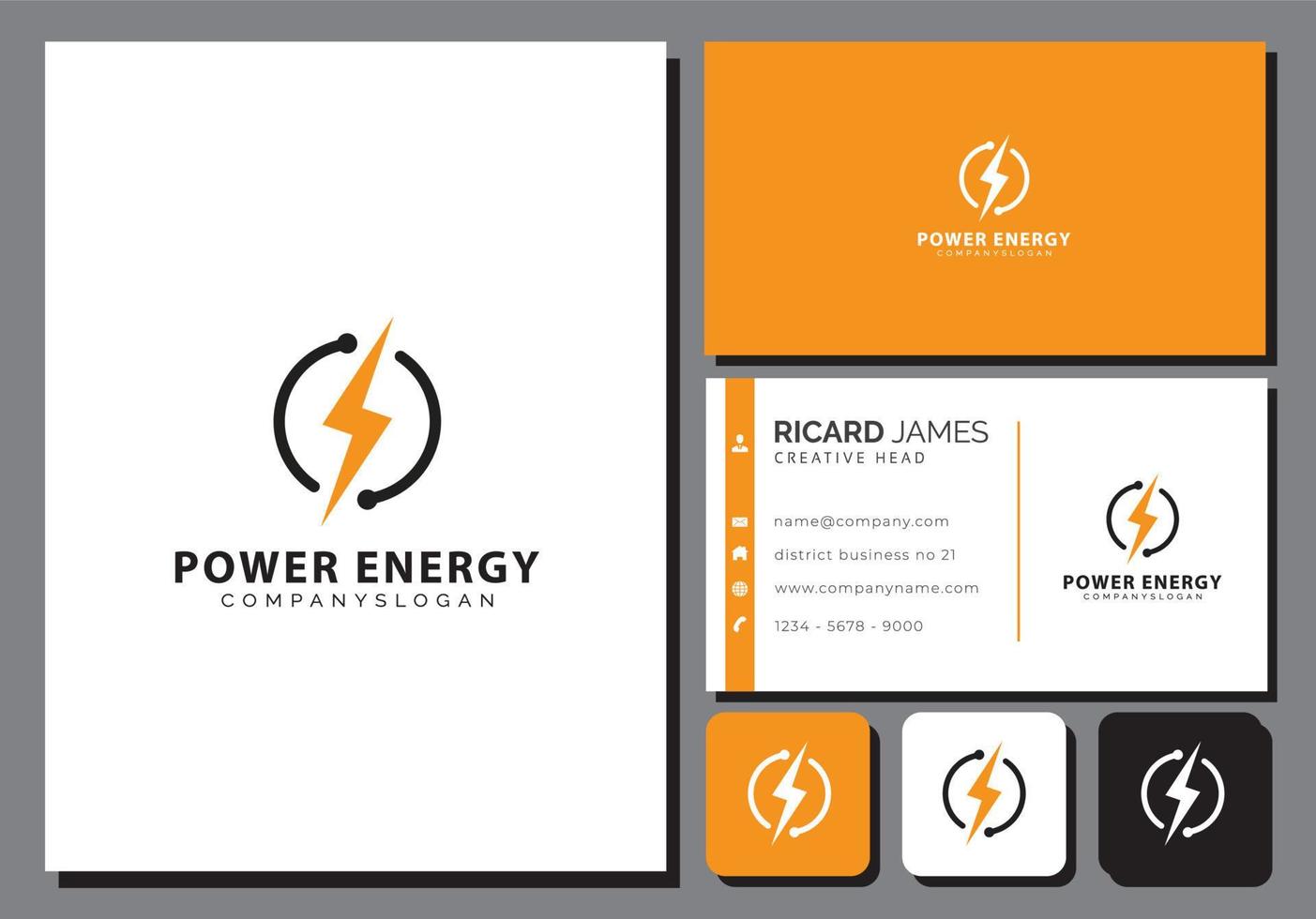 modèle de logo électrique avec carte de visite vecteur