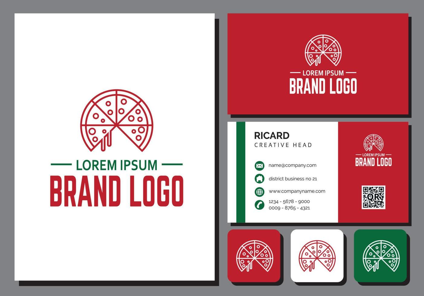 modèle de logo de restaurant de pizza avec carte de visite vecteur