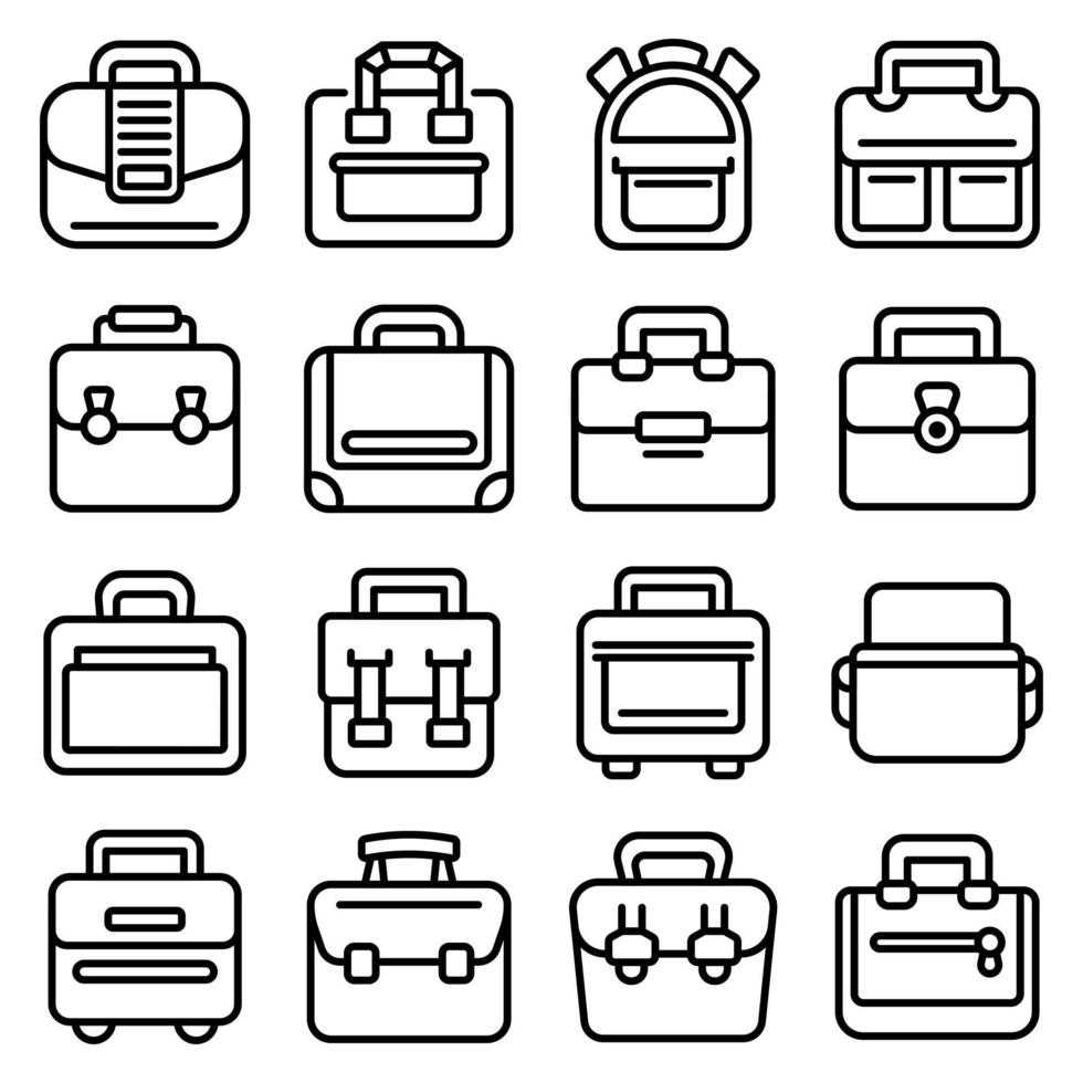 jeu d'icônes de sac pour ordinateur portable, style de contour vecteur
