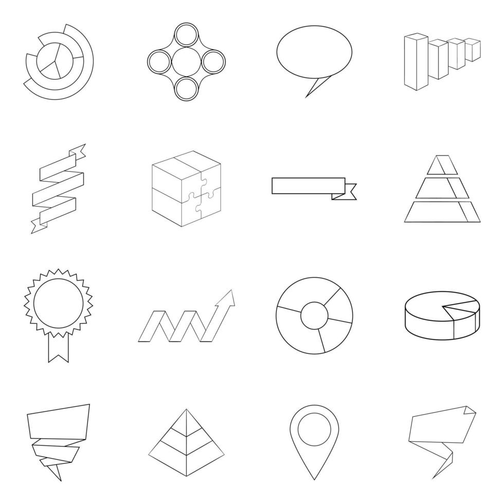 contour de l'ensemble d'icônes de conception infographique vecteur