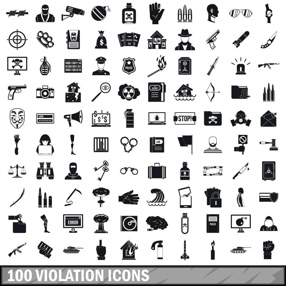 Ensemble de 100 icônes de violation, style simple vecteur