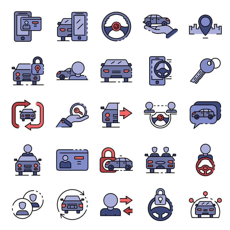 icônes de partage de voiture définies vecteur plat