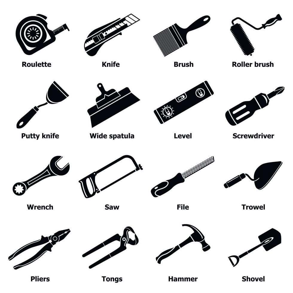 ensemble d'icônes d'outils à main de construction, style simple vecteur