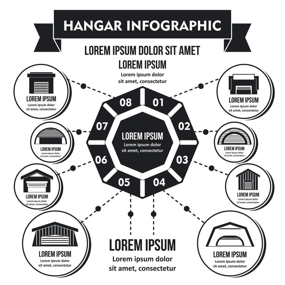 concept d'infographie de hangar, style simple vecteur