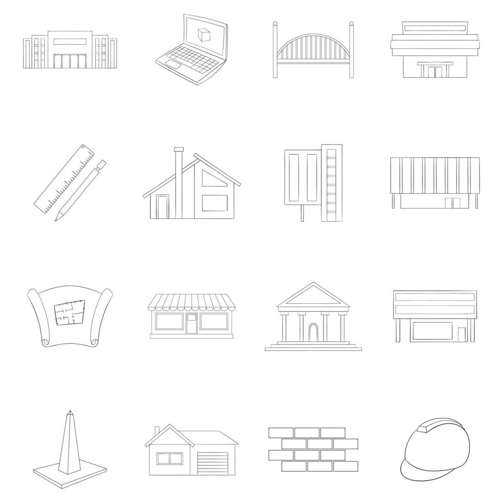 contour de l'ensemble d'icônes de reconstruction de bâtiment vecteur