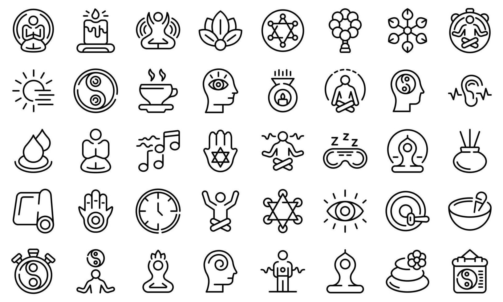 ensemble d'icônes de pratiques spirituelles, style de contour vecteur