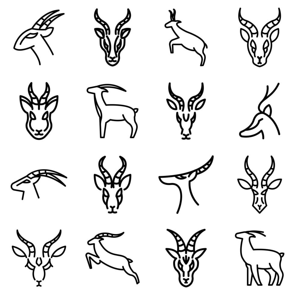 jeu d'icônes de gazelle, style de contour vecteur