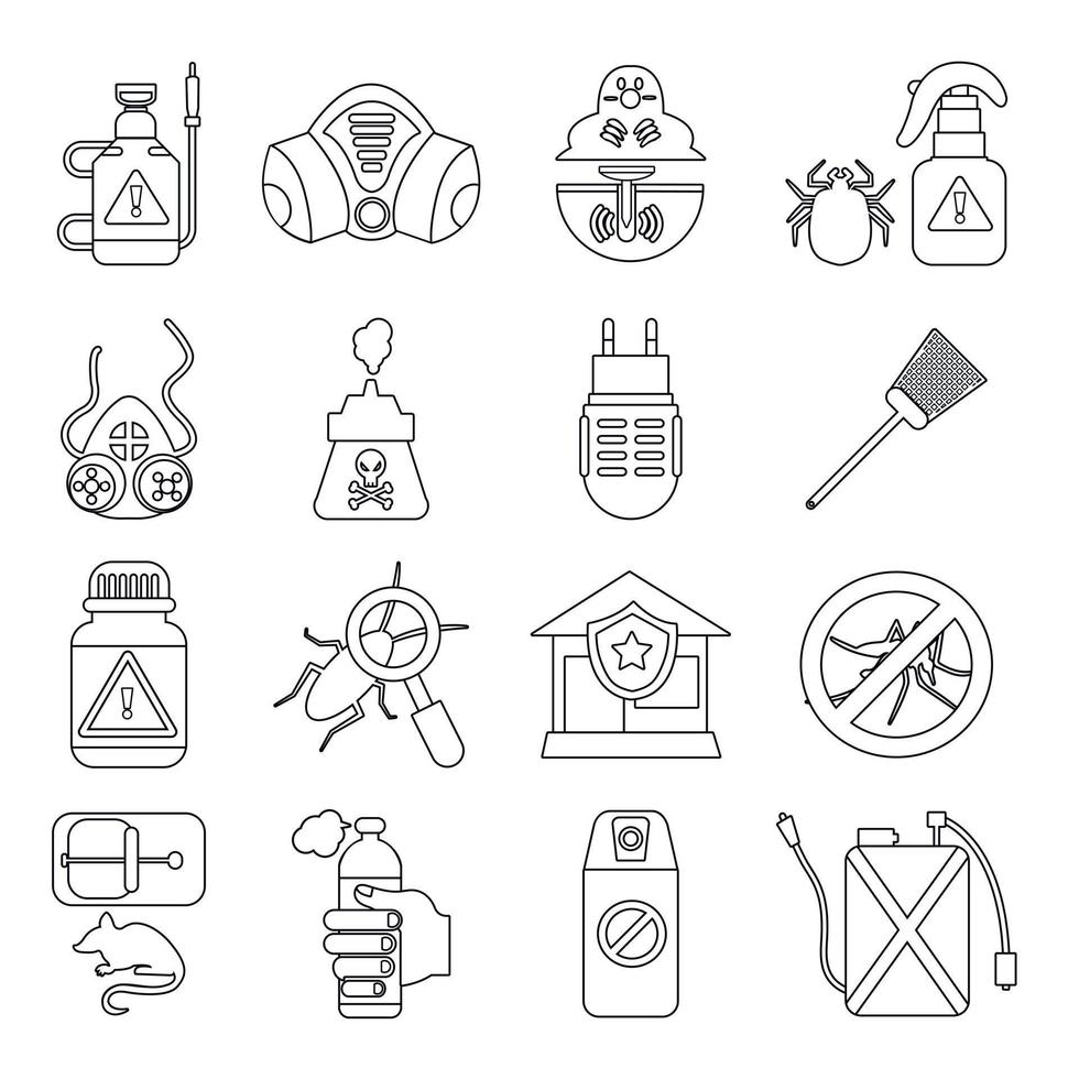 ensemble d'icônes d'outils de lutte antiparasitaire, style de contour vecteur