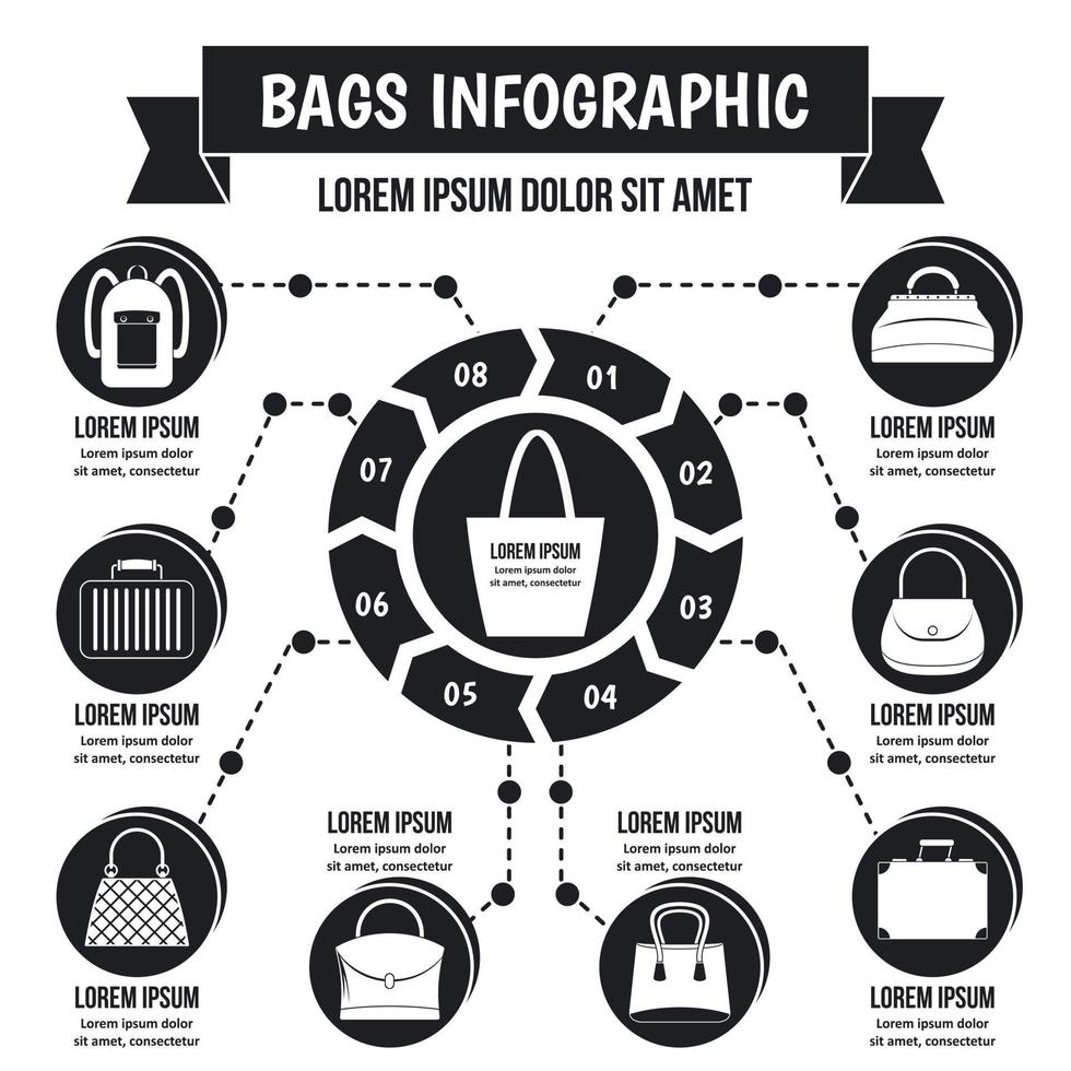 concept infographique de sacs, style simple vecteur