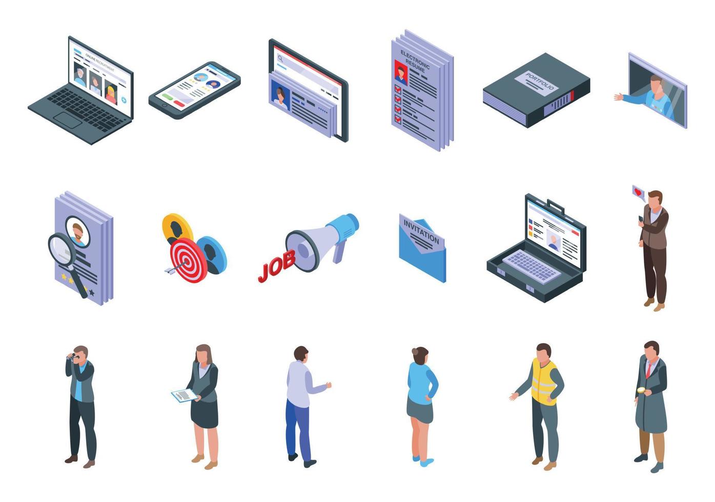ensemble d'icônes de recrutement en ligne, style isométrique vecteur