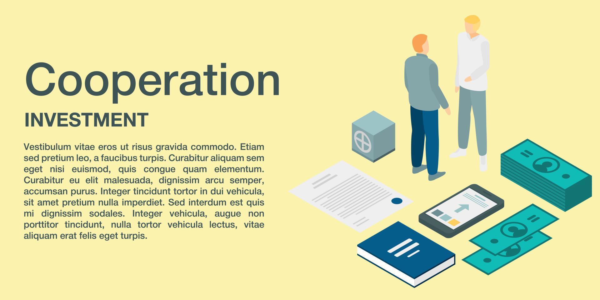 bannière de concept d'investissement de coopération, style isométrique vecteur