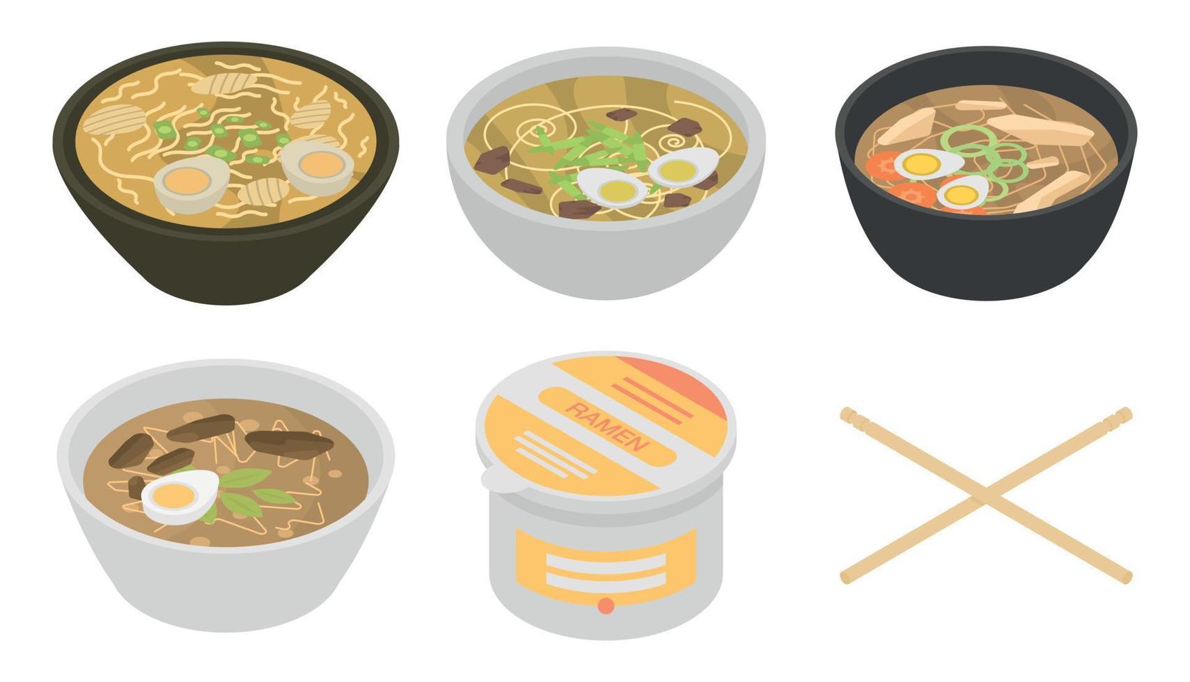 jeu d'icônes de ramen, style isométrique vecteur