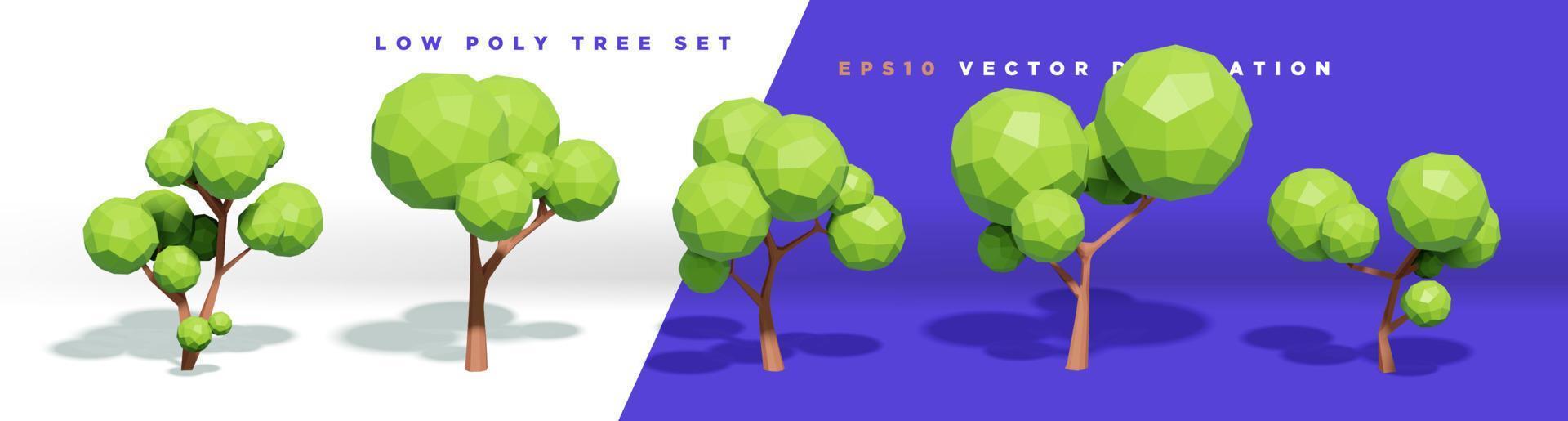 ensemble d'éléments vectoriels décoratifs 3d mignon arbre low poly à la mode vecteur