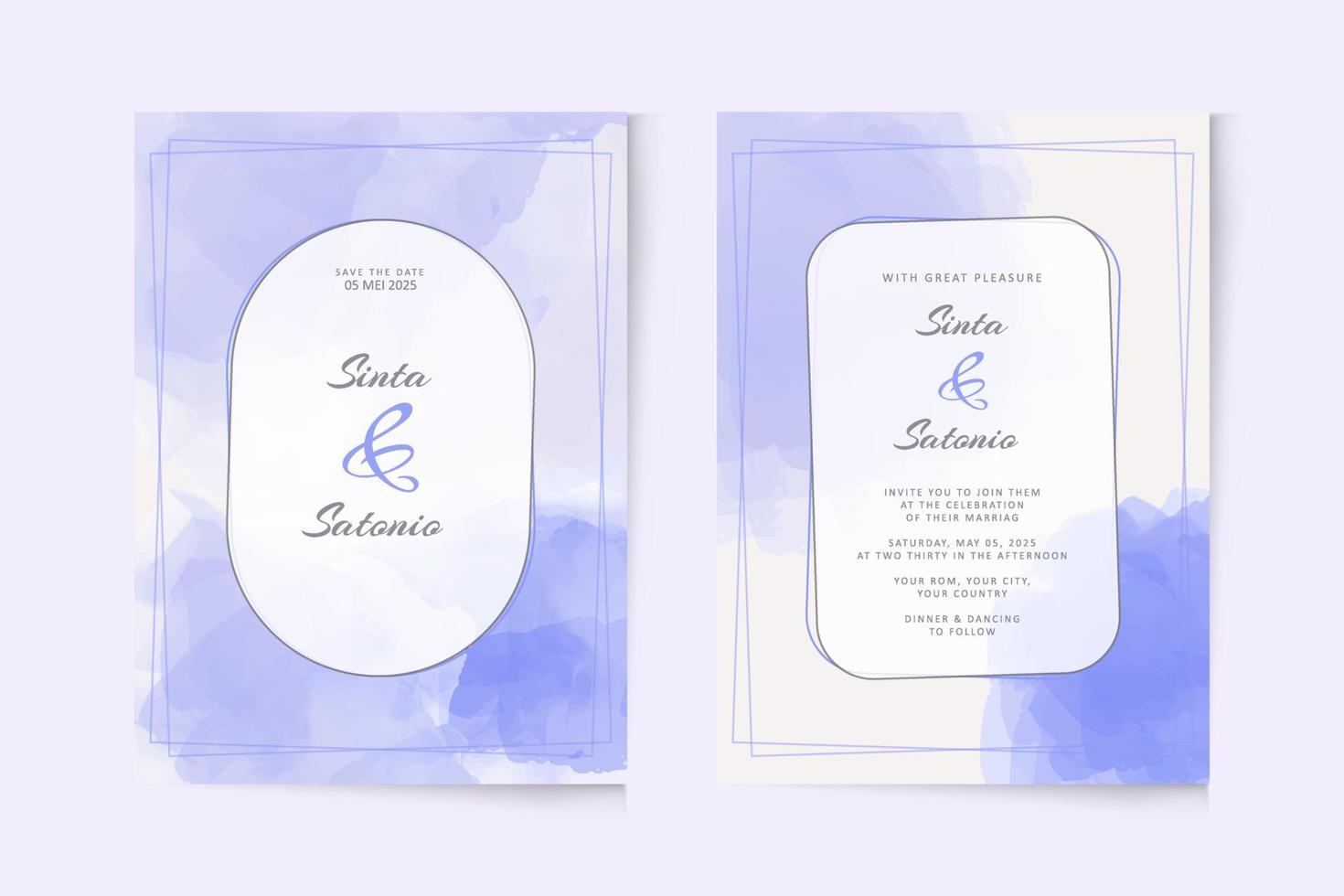 modèle d'invitation de mariage violet simple aquarelle vecteur