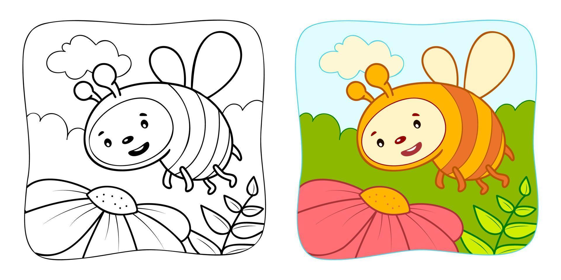 livre de coloriage ou page de coloriage pour les enfants. clipart vectoriel d'abeille. fond naturel.