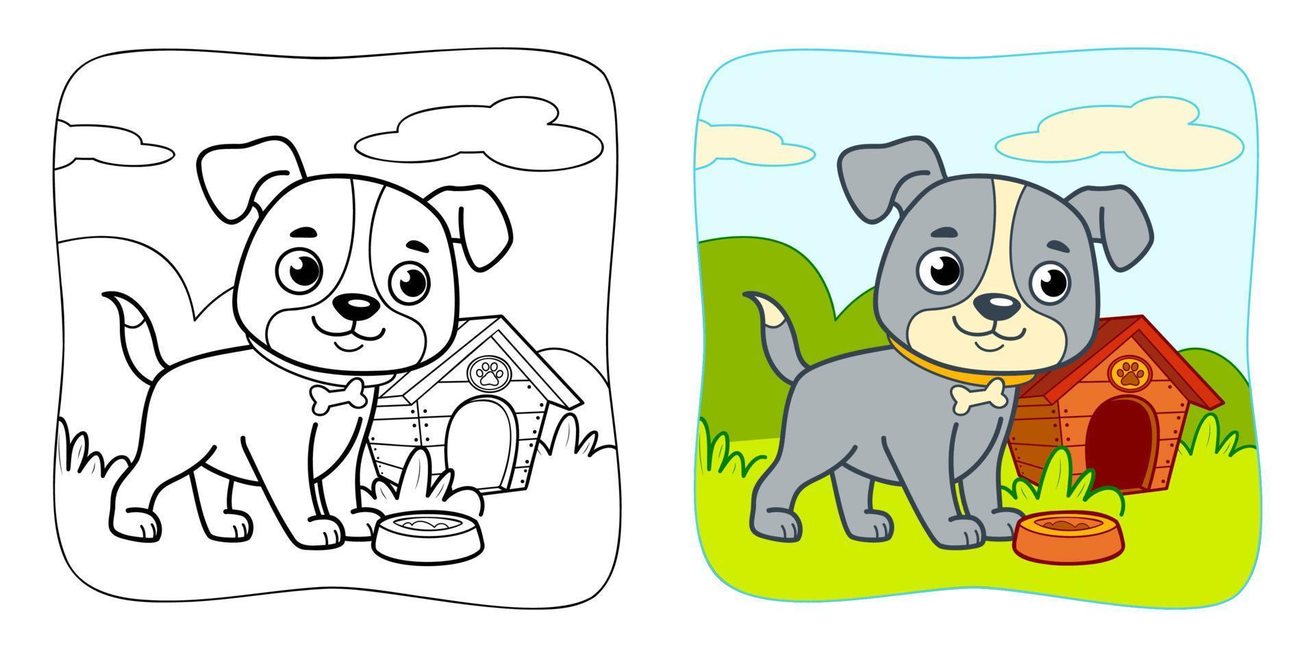 livre de coloriage ou page de coloriage pour les enfants. clipart vectoriel de chien. fond naturel.