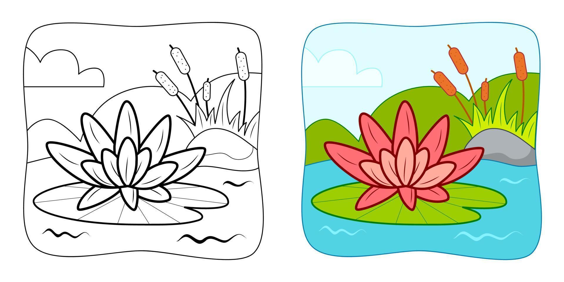 livre de coloriage ou page de coloriage pour les enfants. clipart vectoriel de lotus. fond naturel.