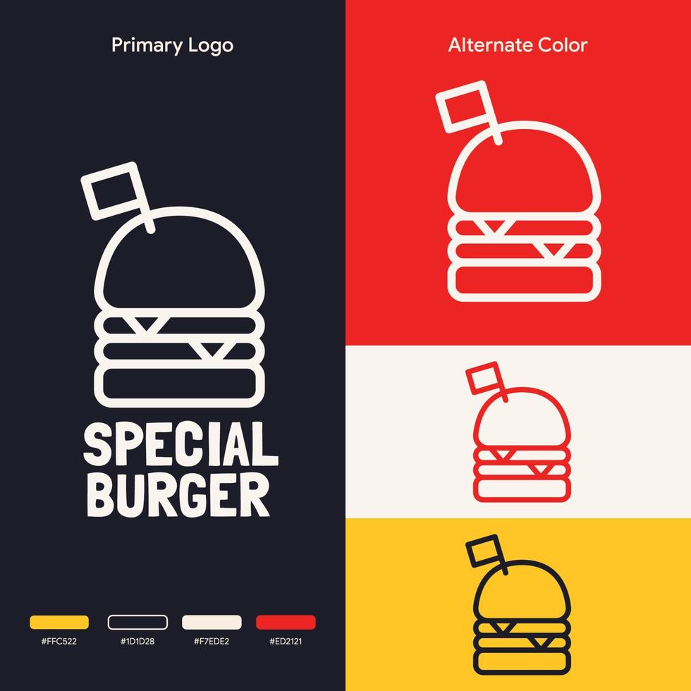 concept de logo de burger simple et minimaliste vecteur