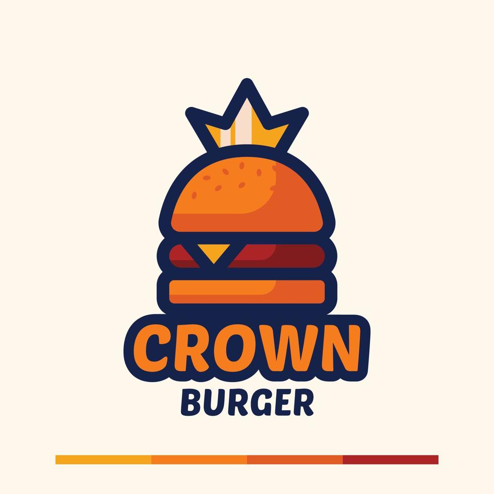 concept de logo de burger couronne simple minimaliste vecteur