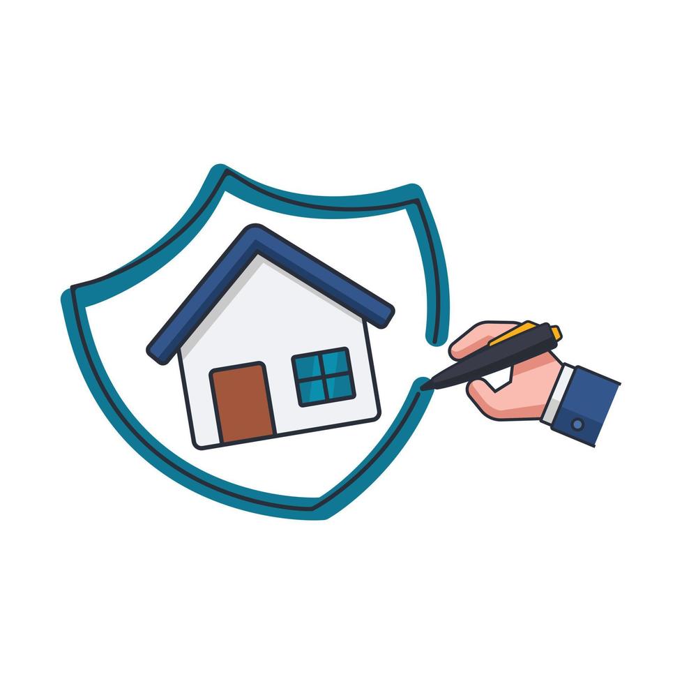 icône mince colorée de collection de bouclier de dessin pour protéger la maison, la main, l'illustration vectorielle de concept d'entreprise d'assurance. vecteur